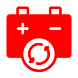 Red battery warning icon on black background
