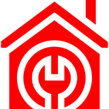 Red house with wrench symbol inside